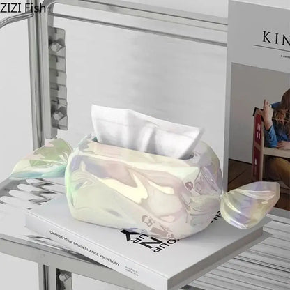 Modern iridescent candy tissue box cover with colorful candy holographic finish for decorbites colorful candy decor