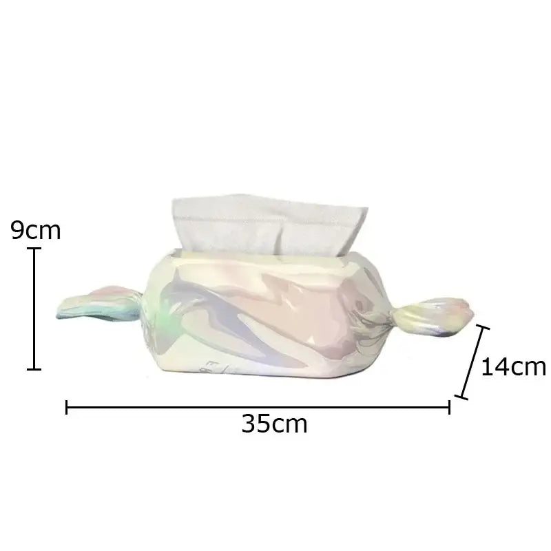 Modern iridescent colorful candy tissue box cover with pearlescent finish and twisted ends for living room decorbites colorful candy