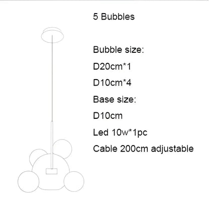 Modern iridescent colorful glass ball pendant light with five spherical bubbles and adjustable metallic cable for dining room decorbites colorful glass