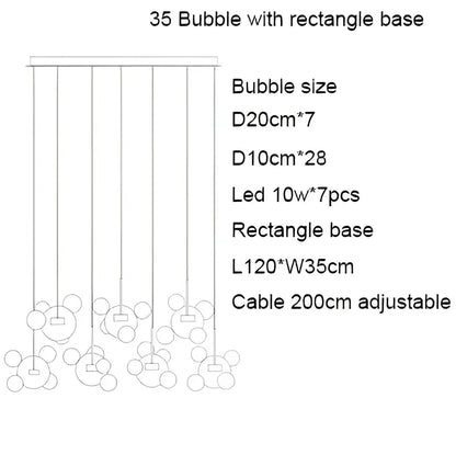 Modern iridescent colorful glass ball pendant light with 35 translucent spheres on rectangular base for dining room decorbites colorful glass