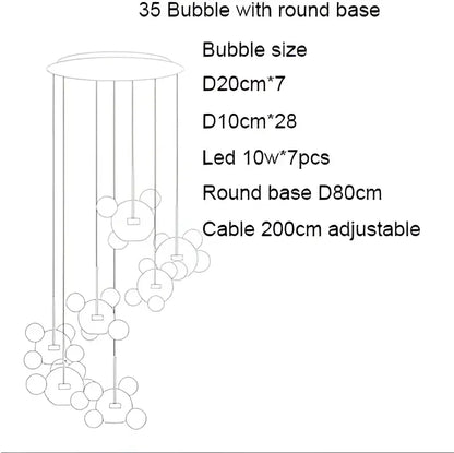 Modern iridescent colorful glass ball pendant light with 35 bubbles and led lights for dining room decorbites colorful glass