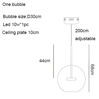 Modern iridescent colorful glass ball pendant light with 30cm clear glass bubble and adjustable 200cm led filament cord