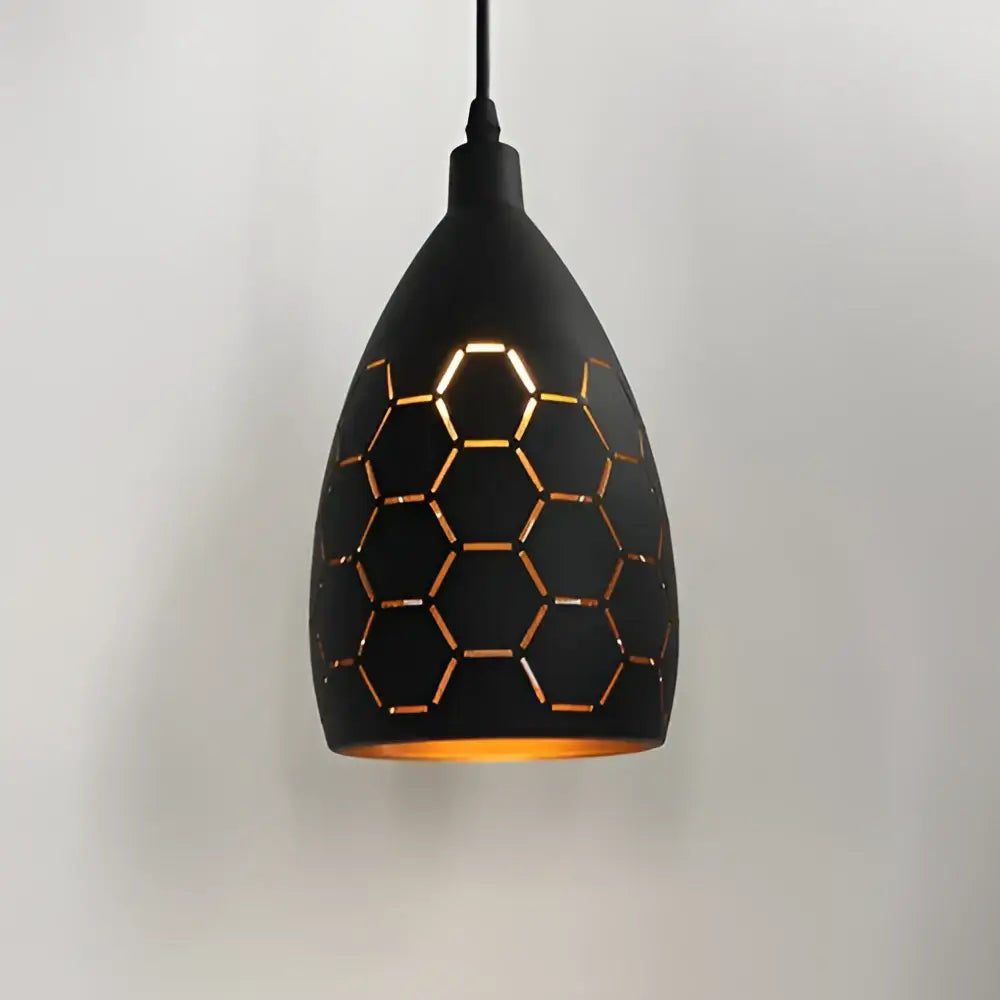 Modern iron cage pendant light black with honeycomb pattern and warm golden glow perfect dining room decorbites iron cage pendant