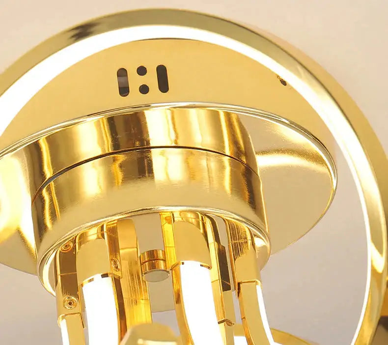Gold-finished decorbites™ led modern iron crystal pendant lamp with circular design and integrated led lighting