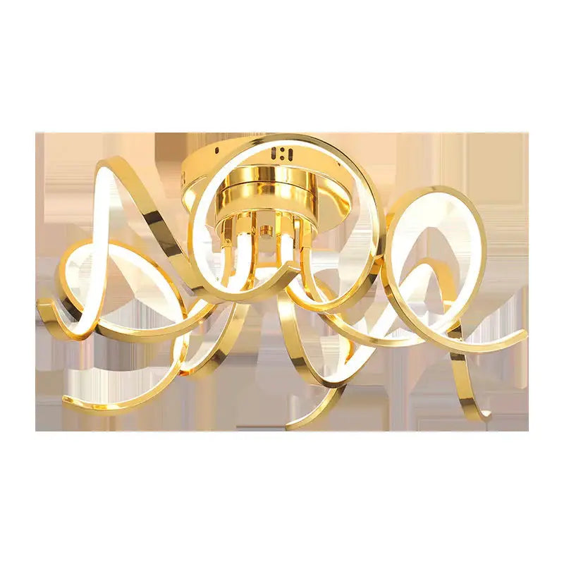Gold-toned LED modern iron pendant light with sleek intertwined circular rings in modern iron crystal body material