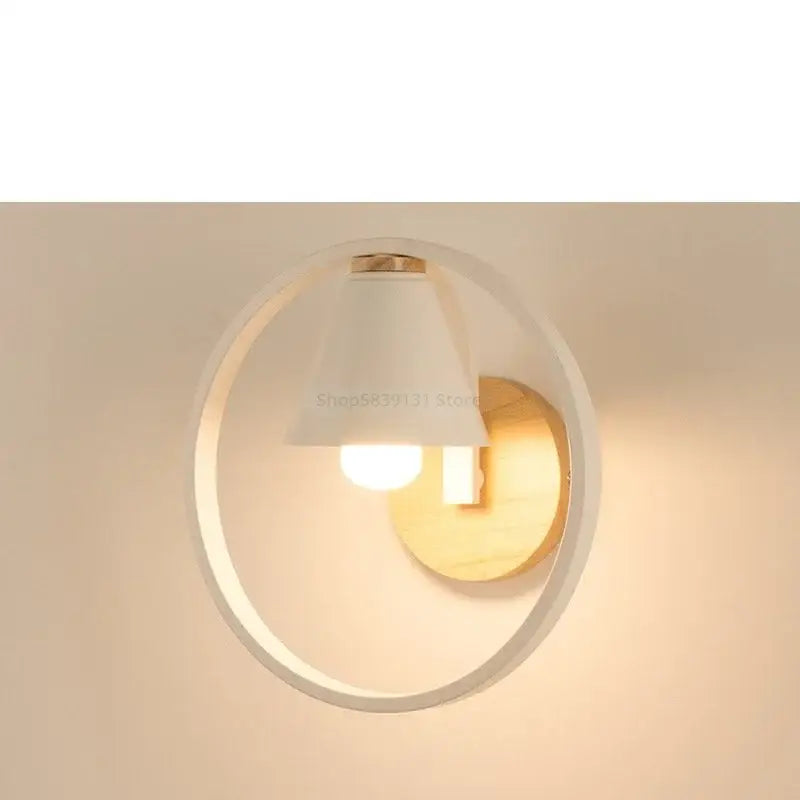 Modern white circular wall lamps with wooden backplate and frosted glass shade decorbites iron led wall for bedroom decor
