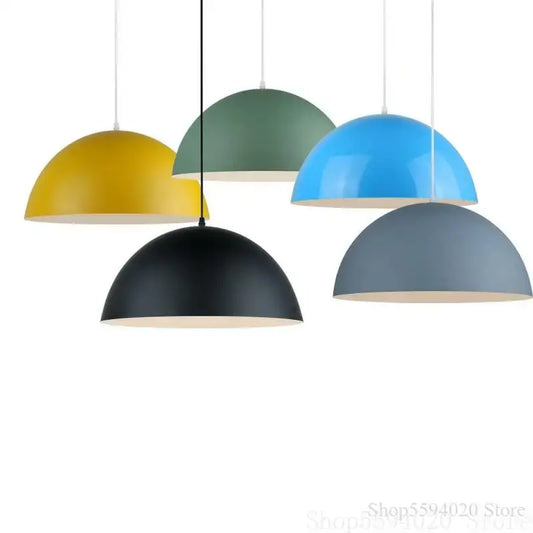 Set of modern dome-shaped pendant lights in yellow sage green blue black and gray iron lustre pendant for kitchen bar