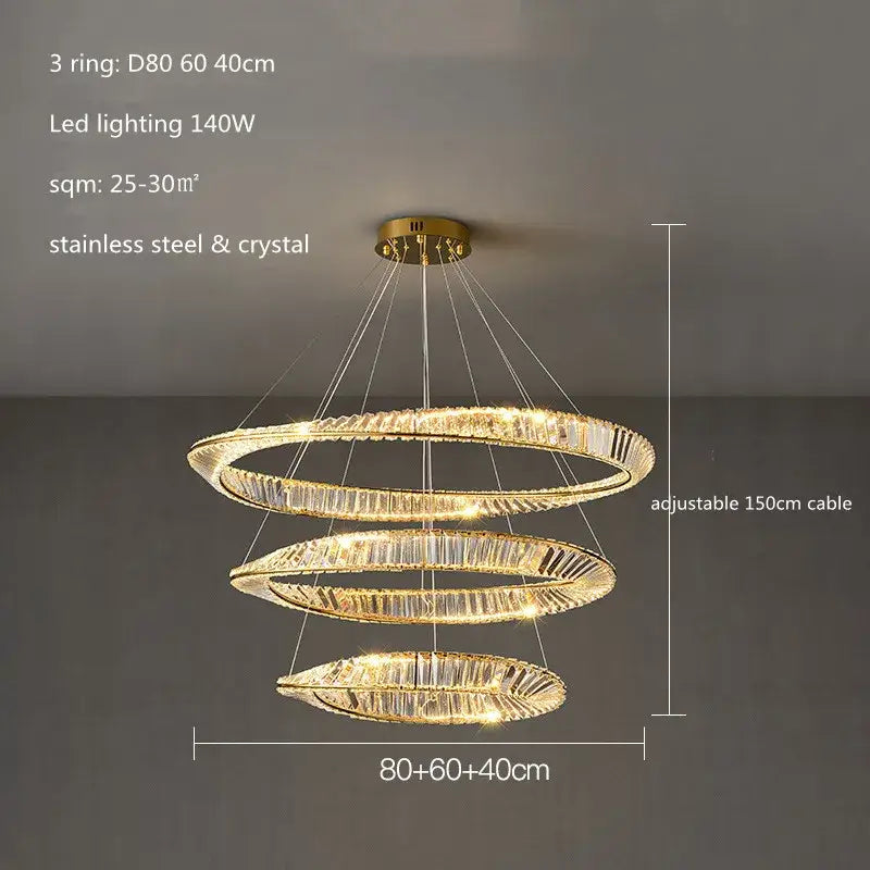 Modern irregular gold steel pendant light with three-tier spiral design and crystal accents for dining room decorbites irregular gold