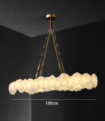 Modern ivory white marble led ceiling light with circular petal-shaped glass elements by decorbites ivory white