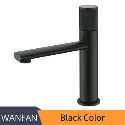 Modern knurled decorbites gold single handle bathroom faucet with black matte finish and textured cylindrical handle