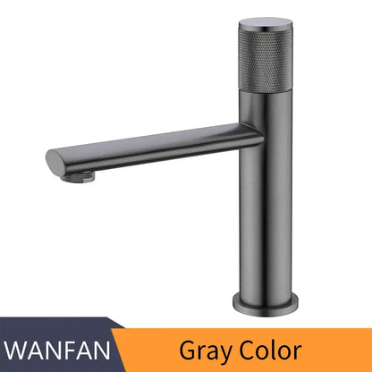 Modern knurled gold single handle bathroom faucet mixer with gray matte finish and textured grip single handle decorbites gold single