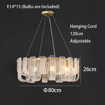 Elegant modern layered clear glass and gold ceiling chandelier with 15 e14 bulbs featuring decorbites dimmable led copper accents