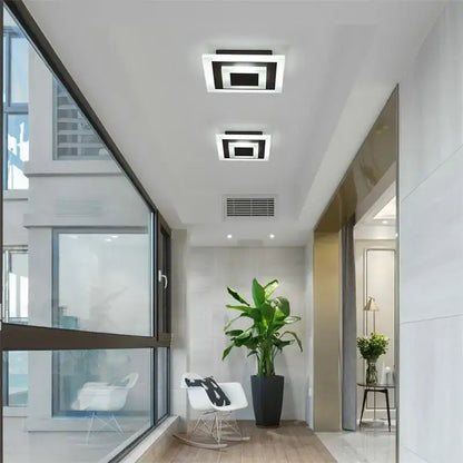 Modern layered geometric led ceiling light with black trim featuring black and white square fixtures for decorbites led ceiling decor
