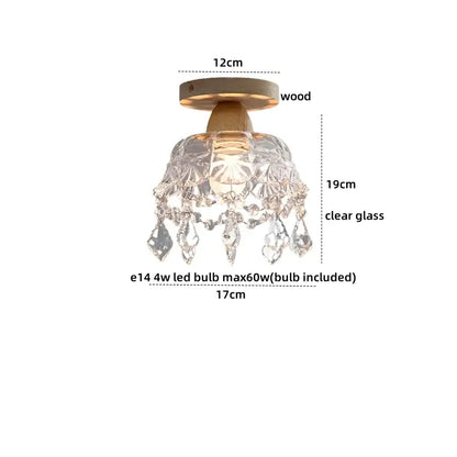 Modern leaf glass ceiling light with delicate crystal chandelier and warm wood base featuring decorbites clear glass led