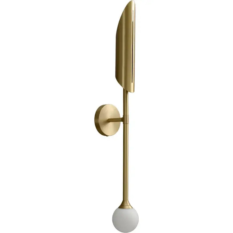 Modern leaf gold led wall lamp with a sleek blade shade and frosted glass bulb by decorbites gold led for bedroom decor