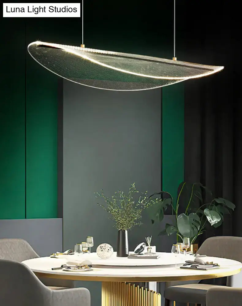 Modern leaf shaped acrylic led pendant light with translucent mesh design and warm illumination for dining room