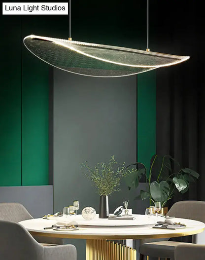 Modern leaf shaped acrylic led pendant light with translucent mesh design and warm illumination for dining room