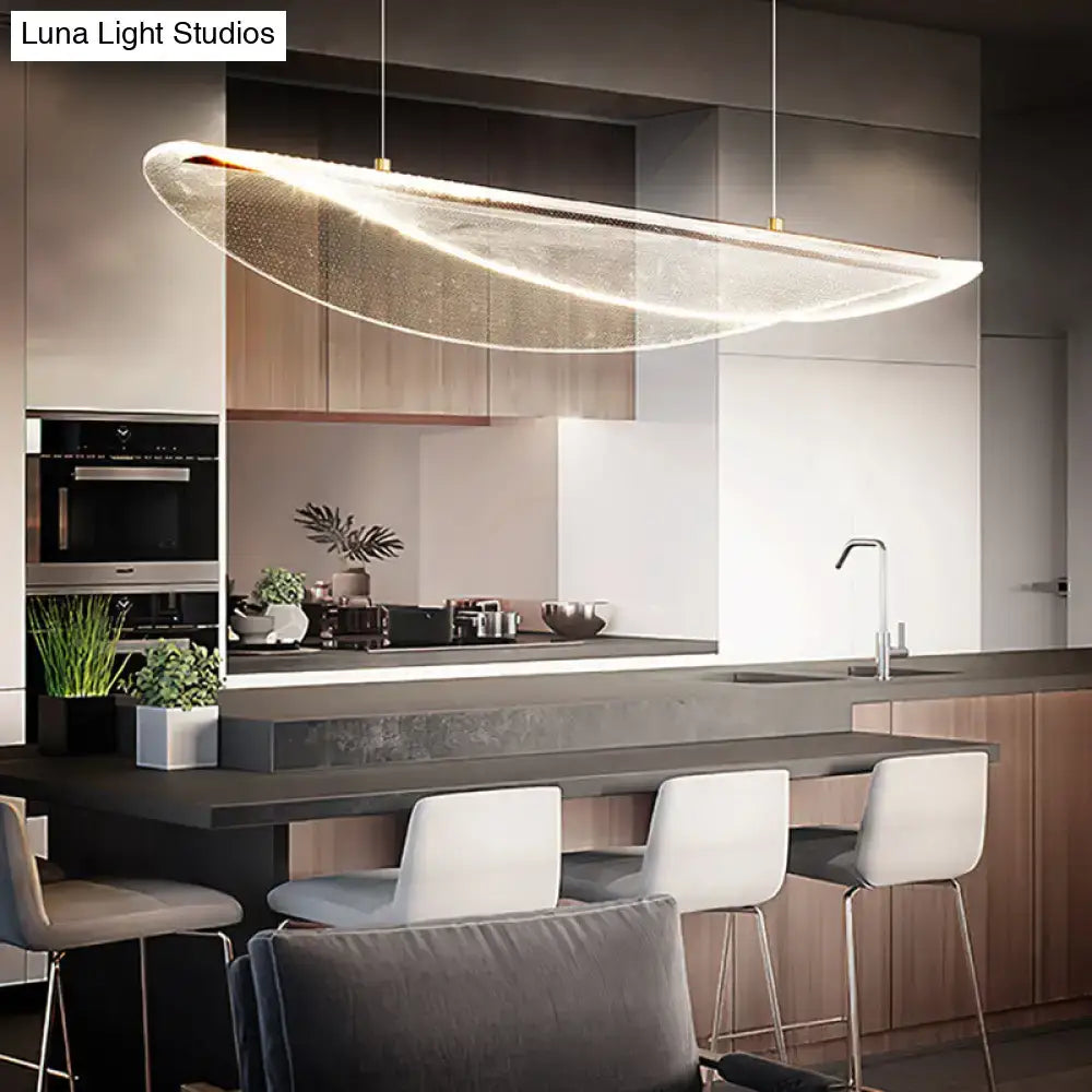 Modern leaf shaped acrylic led pendant light with translucent glass and warm glow for dining room lighting