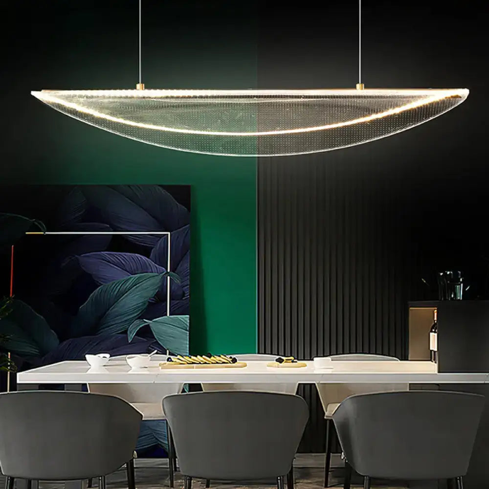 Modern leaf shaped acrylic led pendant light with translucent curved design for dining room illumination