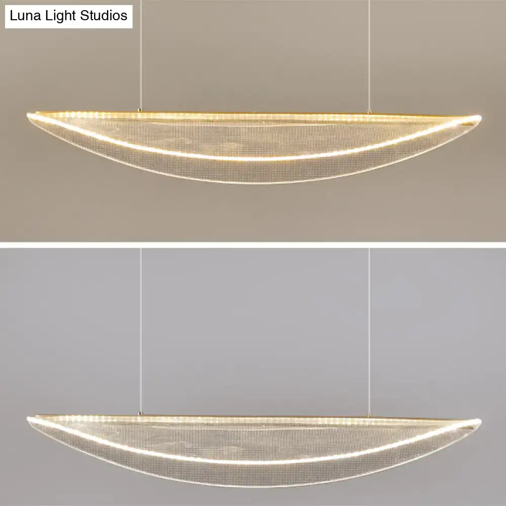 Modern leaf shaped acrylic led pendant light with curved mesh design and warm lighting for dining room use