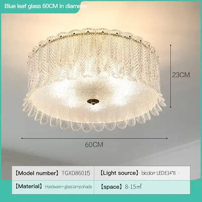 Modern leaf textured glass decorbites crystal led ceiling lamp with translucent blue leaf pattern for living room decor