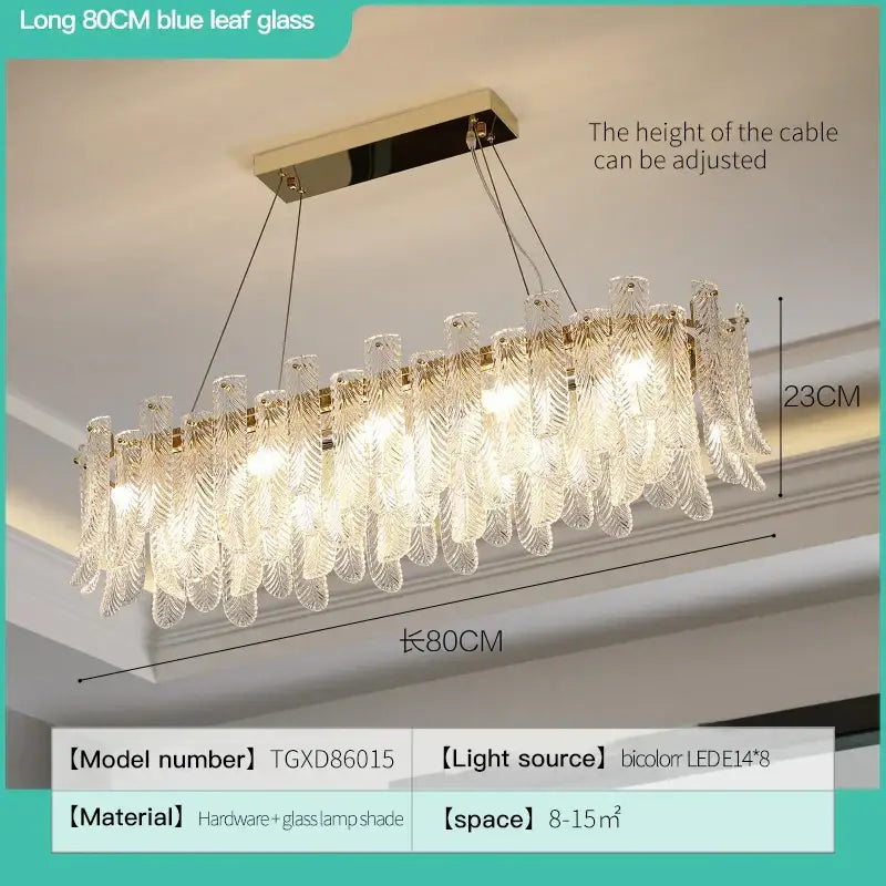 Modern leaf textured glass crystal led ceiling lamp with translucent blue shades and gold-toned decorbites crystal led hardware