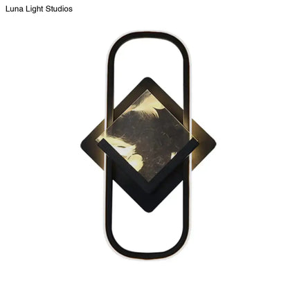 Modern led acrylic wall mount lamp black geometric wall light with gold diamond panel featuring abstract feather design