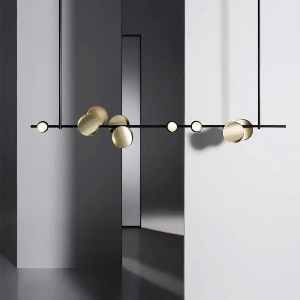 DecorBites modern led black metal ceiling light with sleek horizontal bar and gold accents for dining room fixture