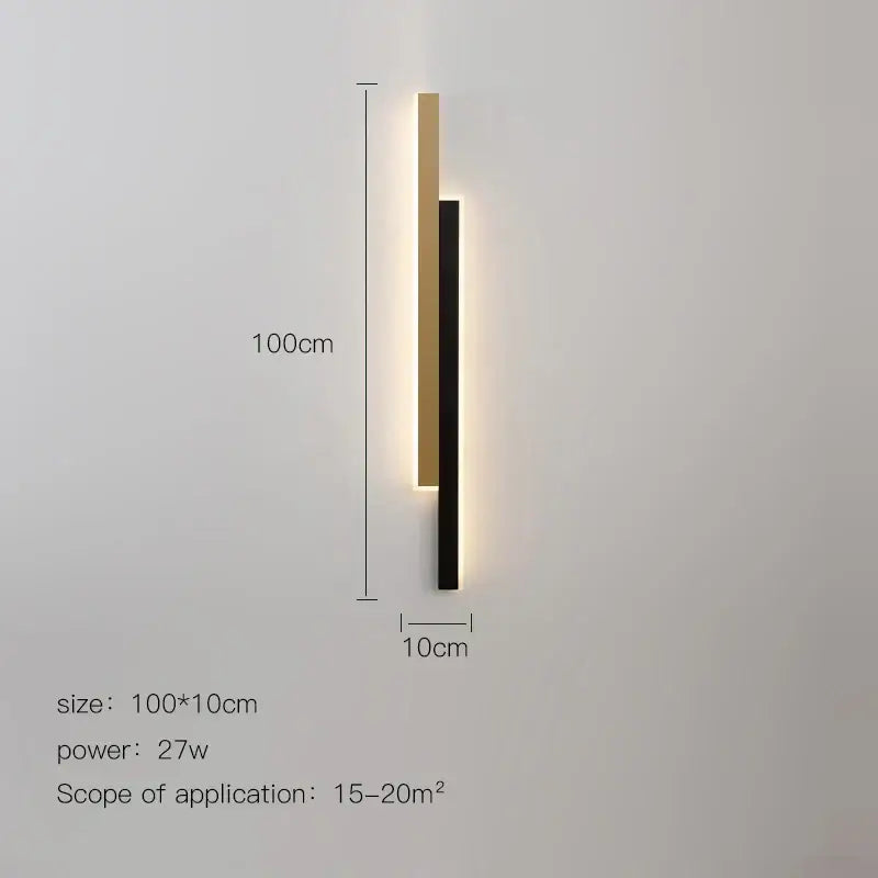 Modern led black wall lamp set featuring minimalist gold and black bars with warm linear glow for living room decorbites led black