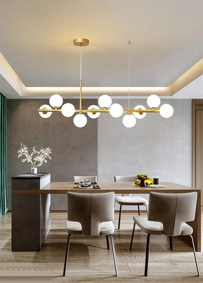 Modern chandelier decorbites™ 9-light black LED pendant light with gold-toned spherical globe bulbs in linear design