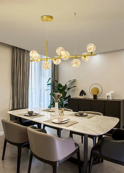 DecorBites™ 9-light modern chandelier with gold-toned head ring and spherical glass globe lights