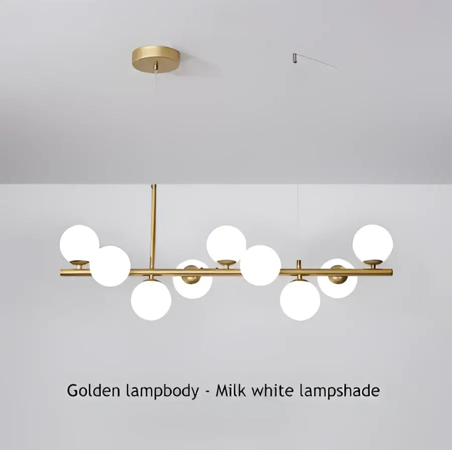 Golden head ring chandelier with milk white spherical lampshades modern chandelier from decorbites 9-light series