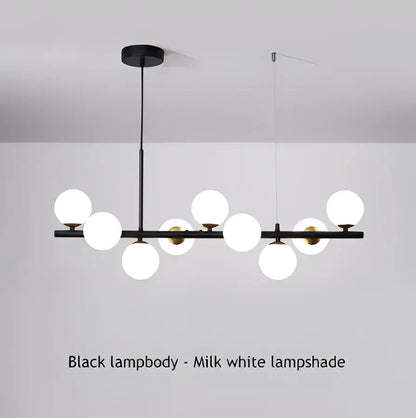 DecorBites 9-light modern chandelier with black metal head ring and milk white spherical glass shades