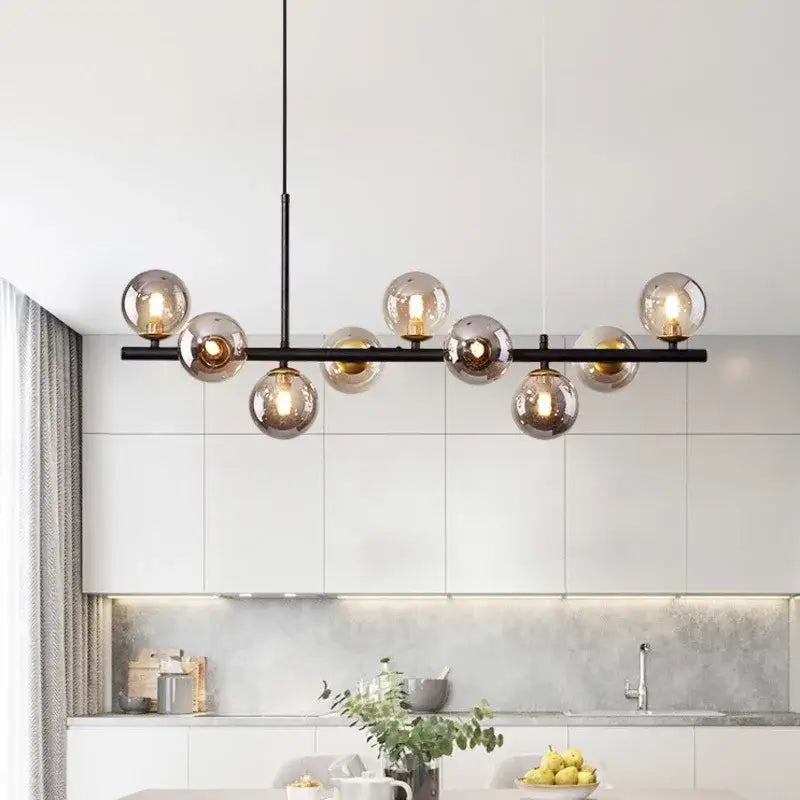 Modern chandelier decorbites 9-light black metal head ring chandelier with amber-tinted glass globe bulbs