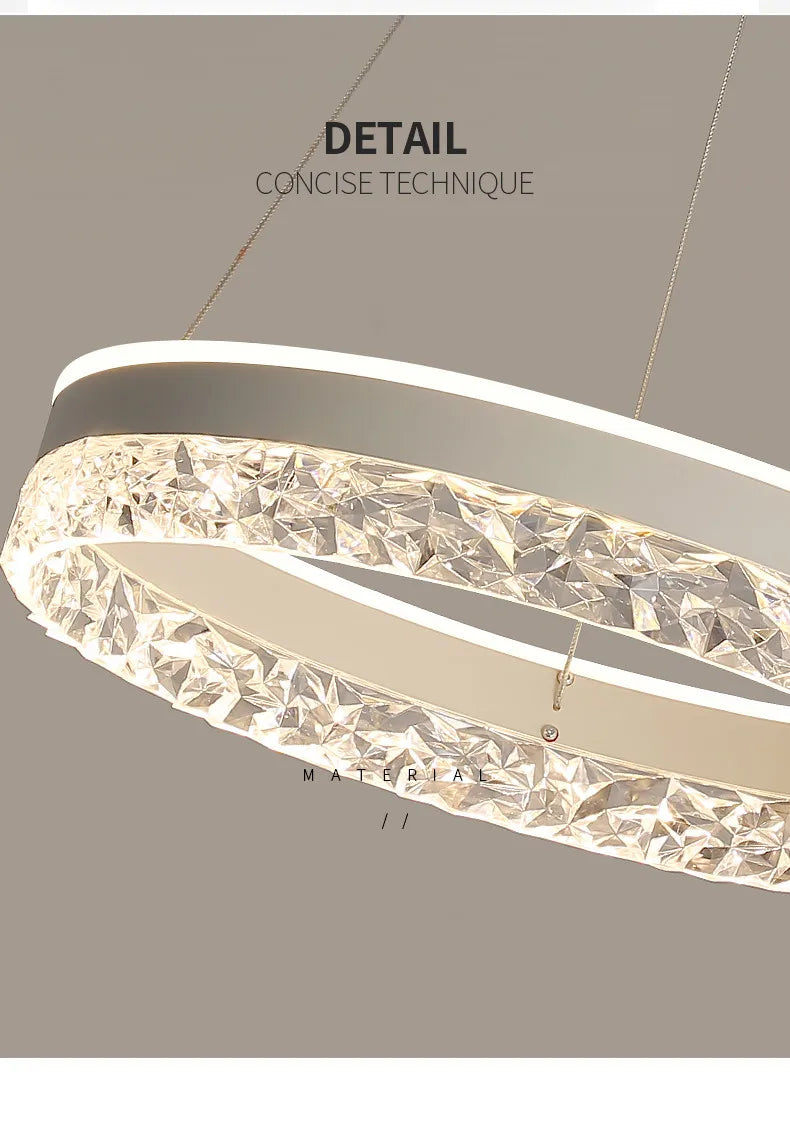 Modern led chandelier with double-ring white and clear crystal design for living room dining room bedroom study lighting