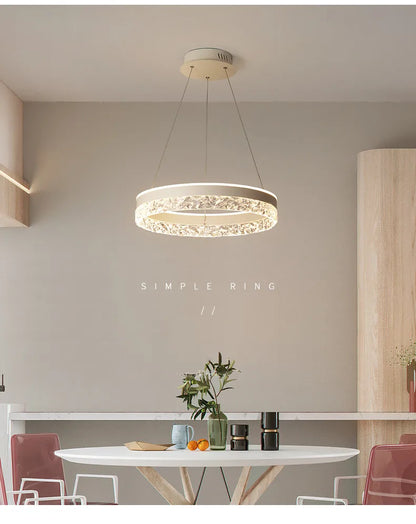 Modern led chandelier with circular clear crystal ring and warm white glow for living room dining room bedroom study