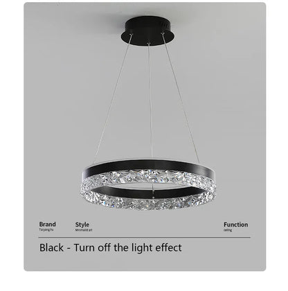 Modern black circular led chandelier with faceted crystal accents for living room dining room bedroom study lighting