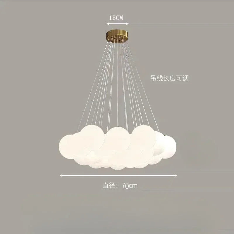 Modern led luxury living room pendant light with milk white glass cloud shape and gold ceiling mount with adjustable cords switch type