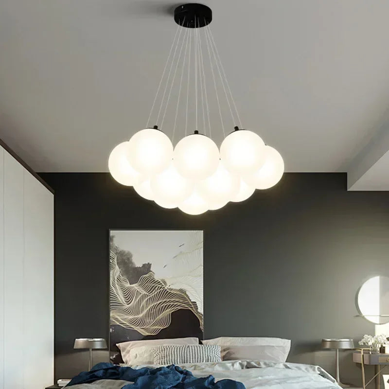Modern cloud-shaped pendant lamp with frosted glass globes and black mount ideal for living room luxury led lighting switch type e27