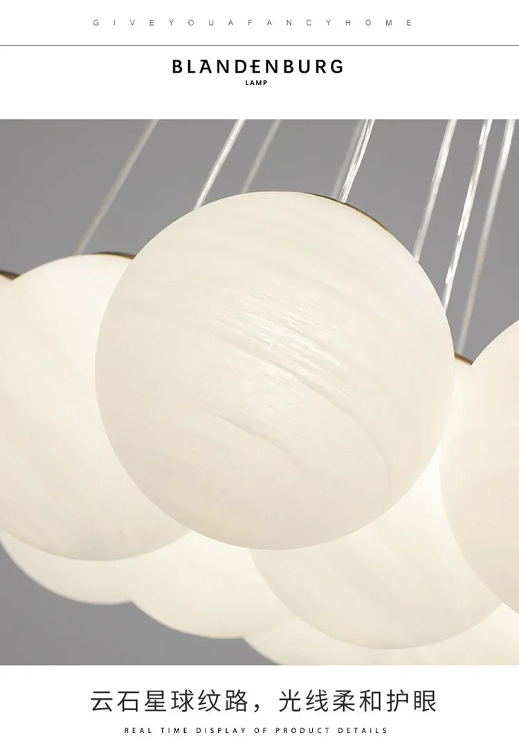 Off-white cloud-like milk white glass ball pendant lamp with matte finish and marbled texture for living room luxury led lighting with e27 switch type