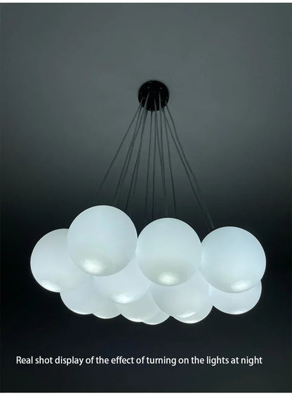 Modern white frosted glass globe luxury led chandelier with black ceiling mount for living room lighting decor switch type e27