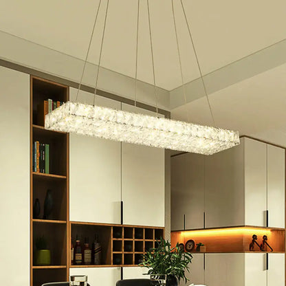 DecorBites™ modern led rectangular island chandelier with crystal design suspended by metallic cords for dining room 220v-240v 110v-120v