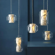 Modern led glass pendant light with clear glass and white marble interiors by decorbites for dining room decor