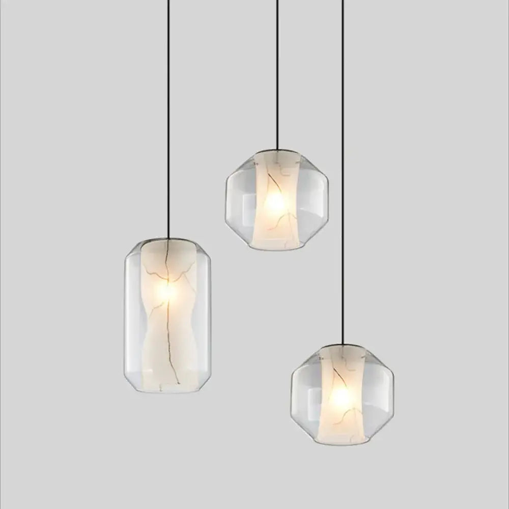 Modern led glass marble pendant light with translucent marbled white and beige stone interiors for dining room decorbites modern led