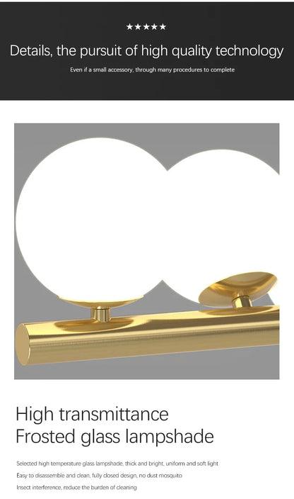 Gold-finished table lamp with two frosted glass shades for modern led long ceiling chandelier dining room decor