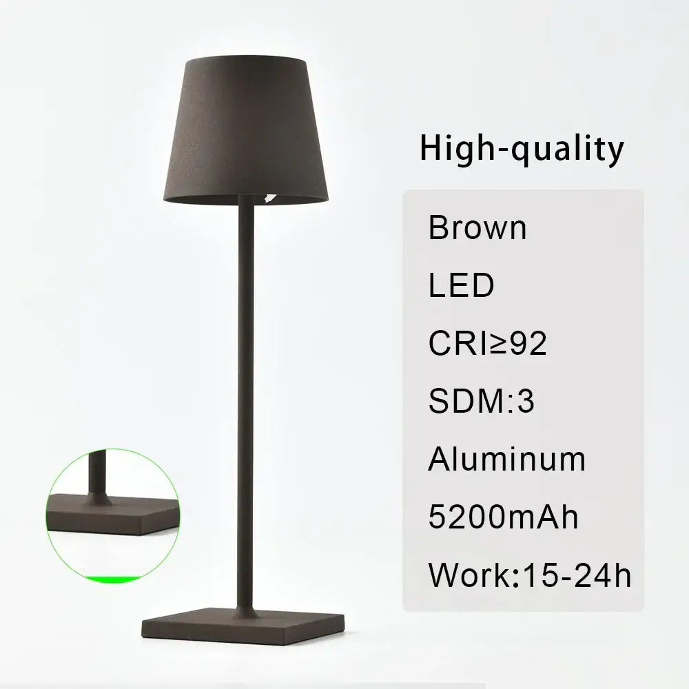 Brown led mosaic table lamp with matte finish aluminum base and slender stem for modern bedroom lighting