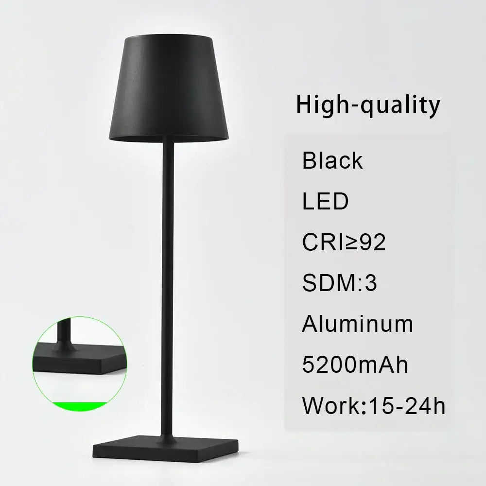 Black aluminum led mosaic table lamp with sleek modern design and matte finish for bedroom wireless charging