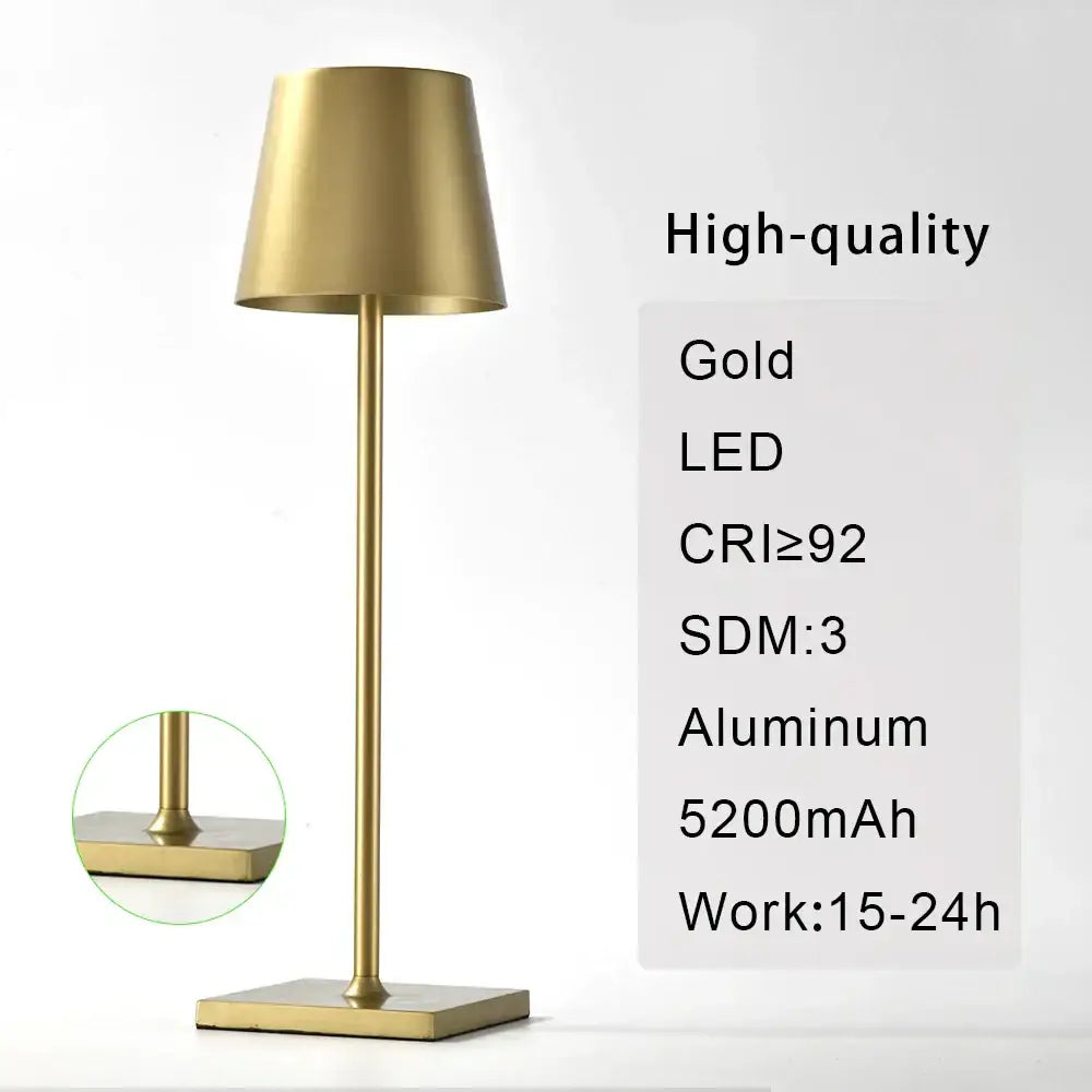 Gold-finished aluminum mosaic table lamp with sleek modern design led lighting and wireless charger for bedroom use