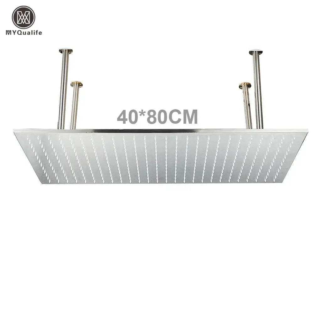Silver rectangular led rainfall shower head with multiple water jets for modern bathroom color changing luxury use