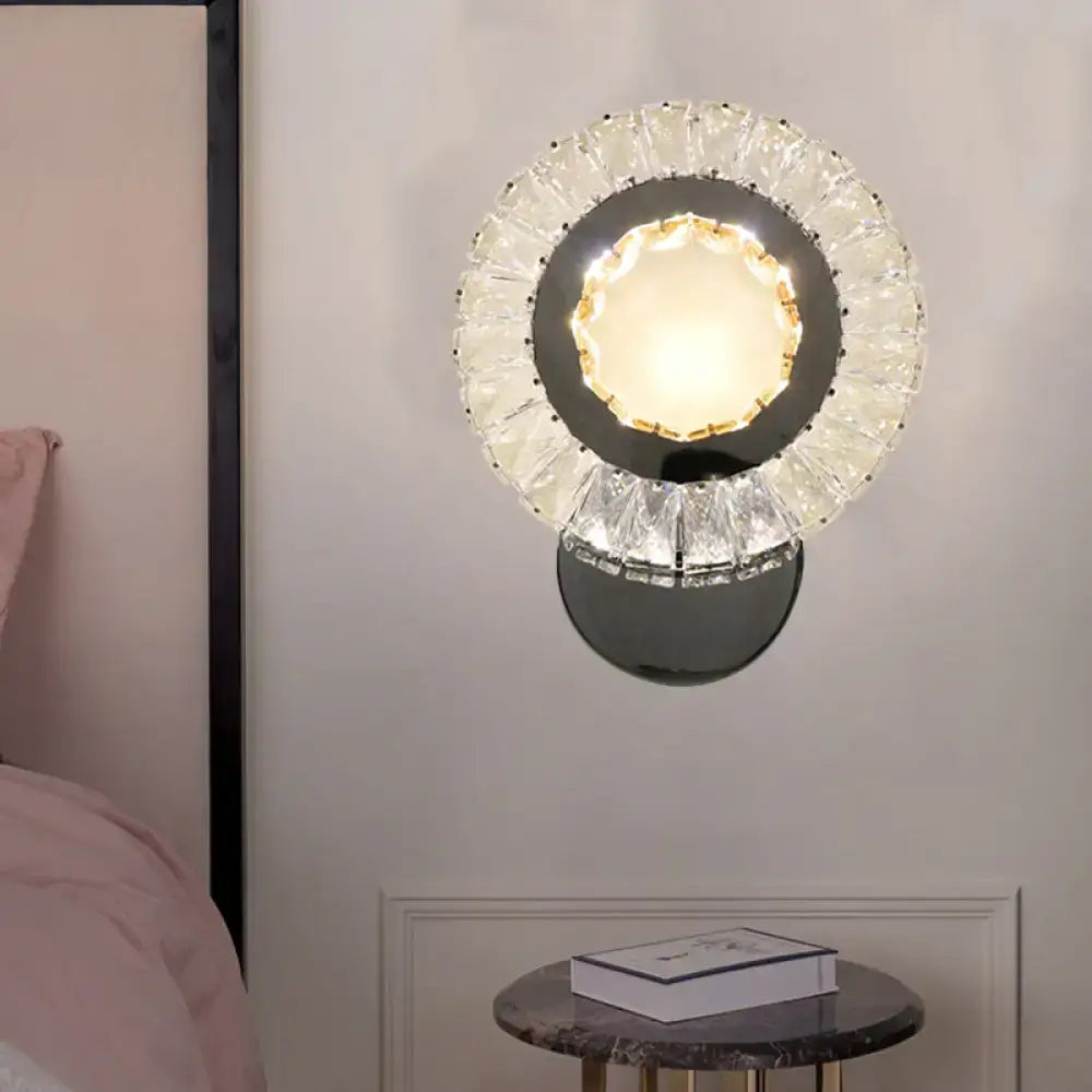 Modern led wall mount wall lamp with clear rectangle cut crystals and warm light for bedroom decor